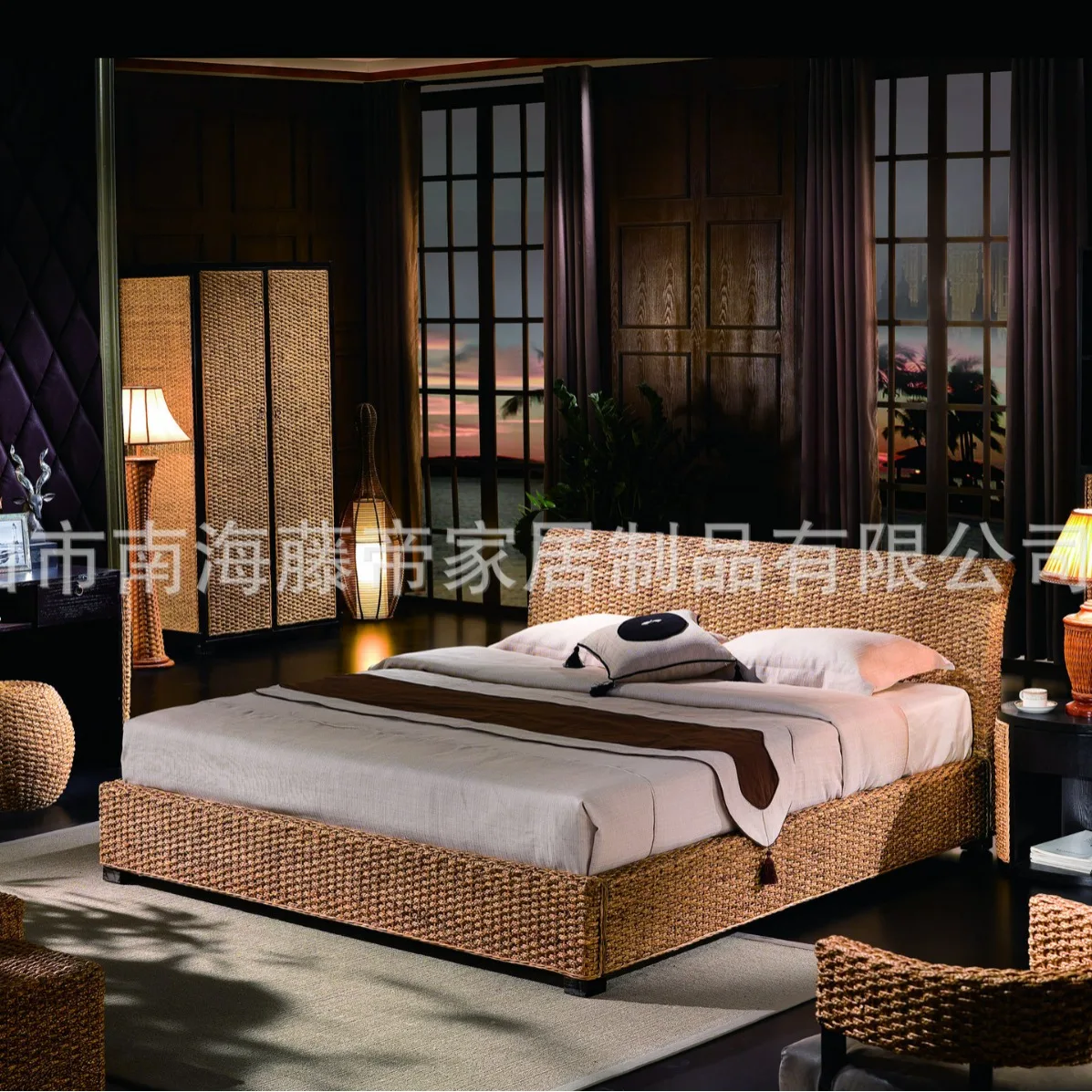 american-master-bedroom-bed-rattan-bed-nordic-designer-creative-solid-wood-high-end-homestay-hotel-antique-double
