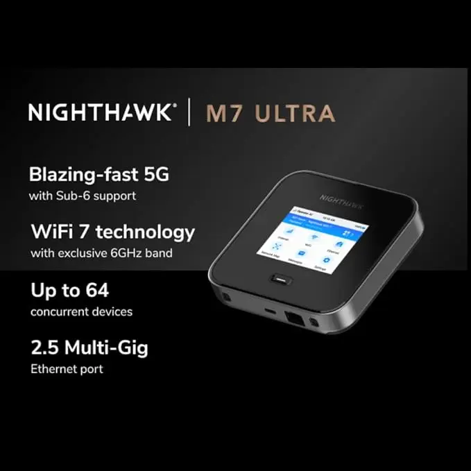 Router Hotspot Móvil NETGEAR Nighthawk M7 Ultra 5G MR7500-1taus WiFi 7 - Experiencia de Internet Móvil de Última Generación M6