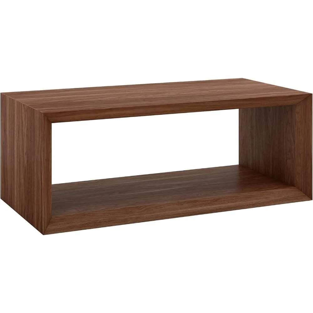 

Sleek Walnut 48 Rectangular Coffee Table with Storage Shelf for Living Spaces and Offices