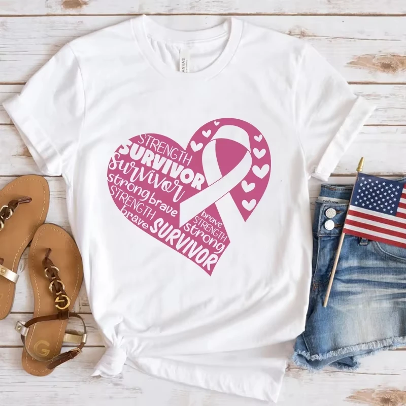 

Breast Cancer Awareness Love Printed Women's Summer T-shirt Top Short Sleeved Round Neck Casual Women's Tshirt Clothing