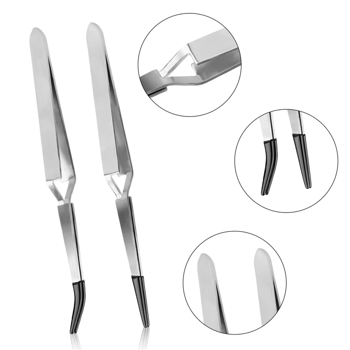 Craft Tweezers,Straight & Bend Curved Pointed Rubber Tips Lock Soldering Tweezers for Crafting Jewelry Electronics Vogue