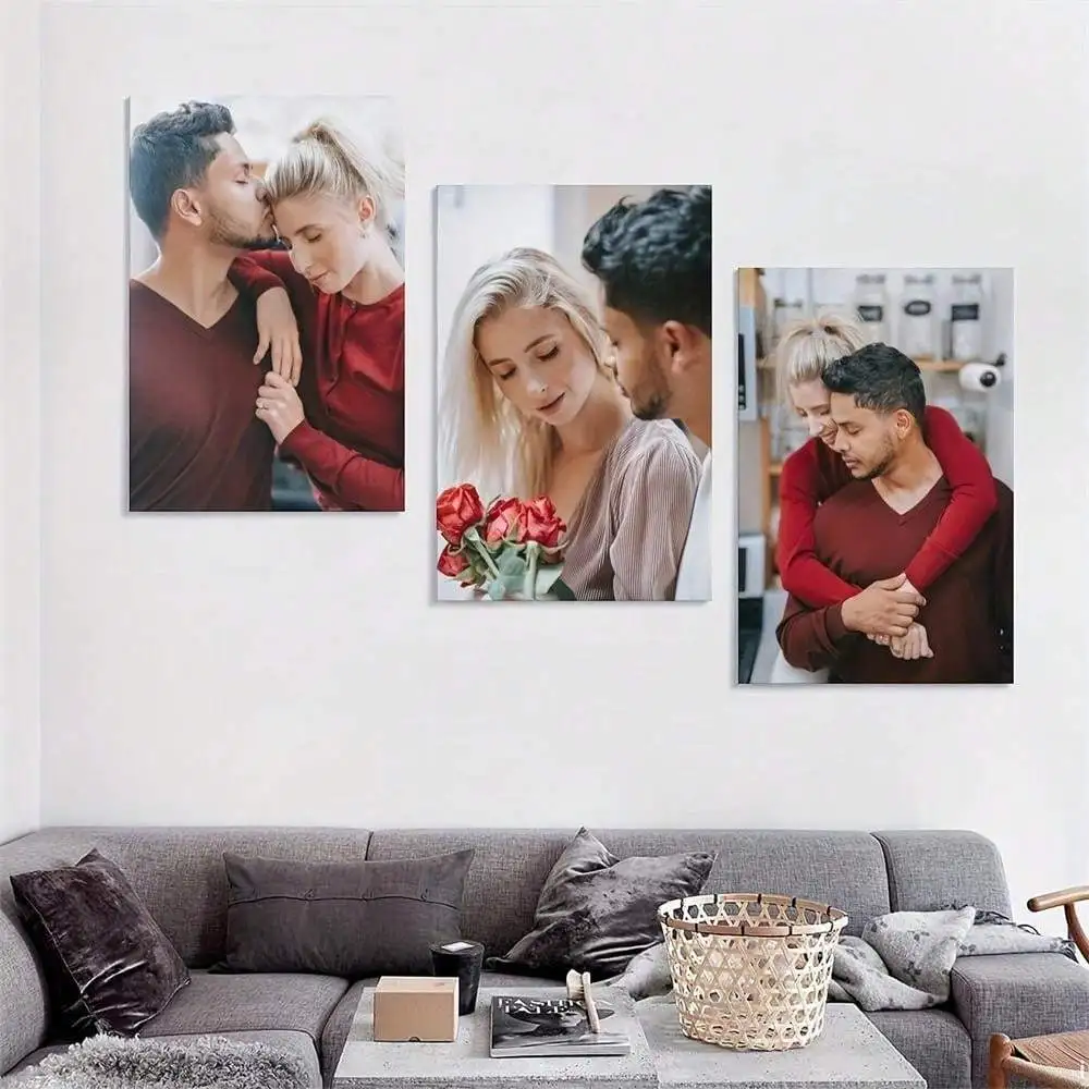 [مسطح [مسطح] 3 قطع من المطبوعات الفنية القماشية القابلة للتخصيص - صورة شخصية، رسوم متحركة، فيلم، حيوانات أليفة، زفاف، منظر طبيعي، وجدار الذكرى السنوية