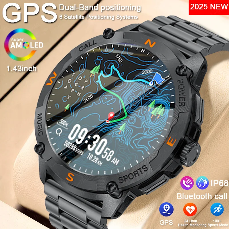

2025 для Huawei, военные спортивные умные часы, встроенный GPS, 1,43 дюйма, AMOLED-экран, Bluetooth-вызов, здоровье, водонепроницаемые умные часы для мужчин