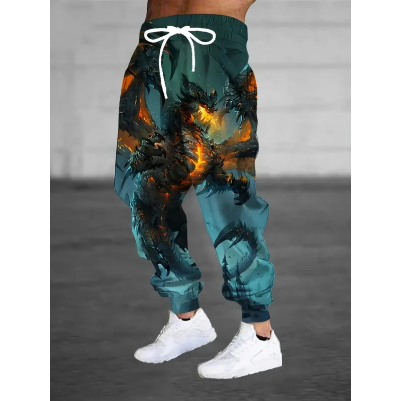 

Men's casual pants, Yanmo Roar, 3D printed drawstring, warm and tight fitting sports jogging pants, fashionable street pants