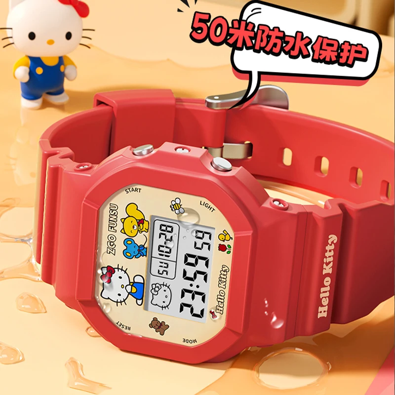 Original ZGO Sanrio Joint Anime Watch Cinnamoroll Hello Kitty Simple Luminous Waterproof Square Electronic Watch Boy Girl Gifts