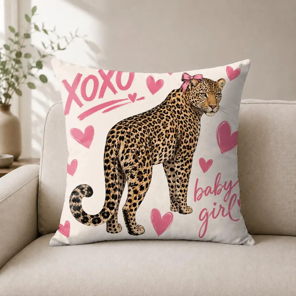 The It Girl Pink Leopard Cushion Cover Luxury Soft Plush Short Fur Cushion Case Warm Cozy Sofa Bed Decorative Home