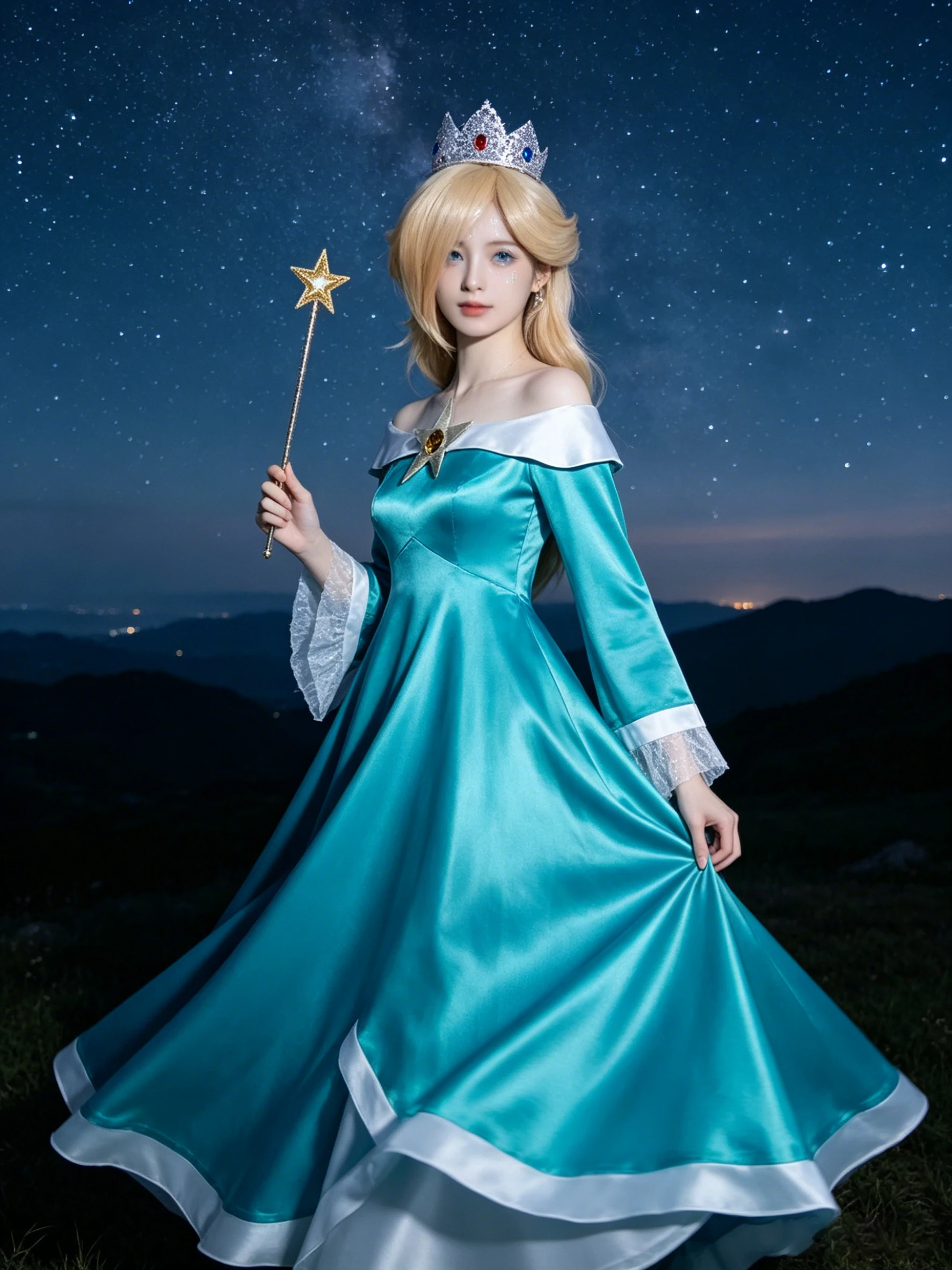 Anime Galaxy Princess Cosplay Costume Blue Long Dress Elegant Party Outfit Women Halloween Role Play Wear view 3
