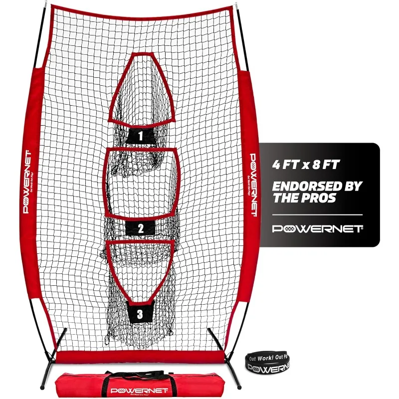 

PowerNet Lacrosse & Football Passing Net, 4 x 8 FT Portable 3 Target Pocket Throwing Trainer, Football Training Equipment