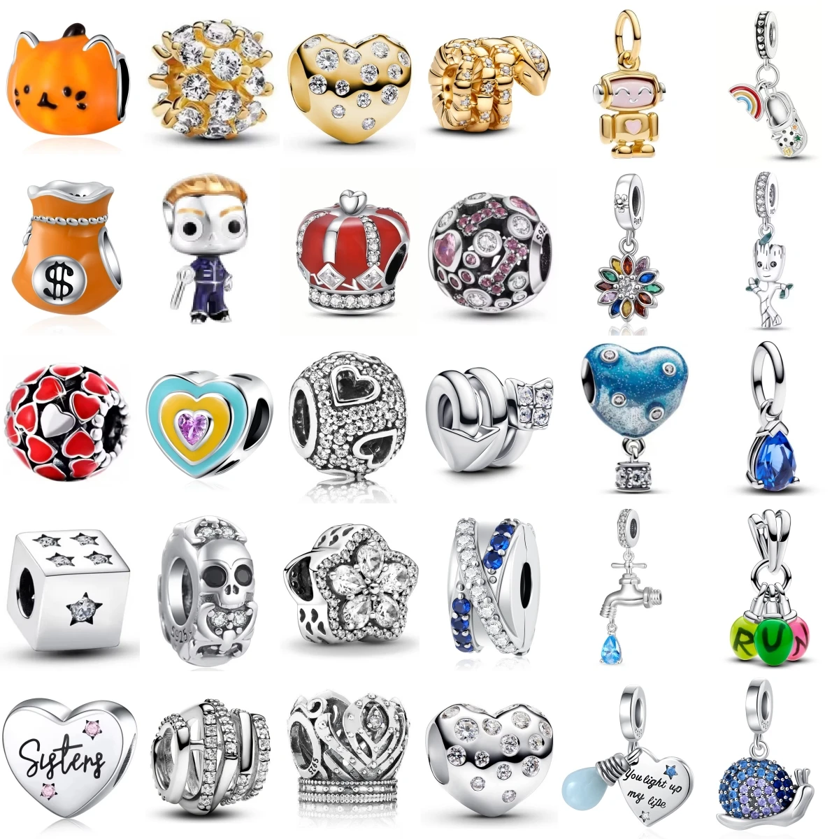 

Hot Sell Money Bag Crown Robot Flip-flops Charm Fit original Bracelet 925 Silver DIY Women Jewelry Gift Pendant Amulet Accessory