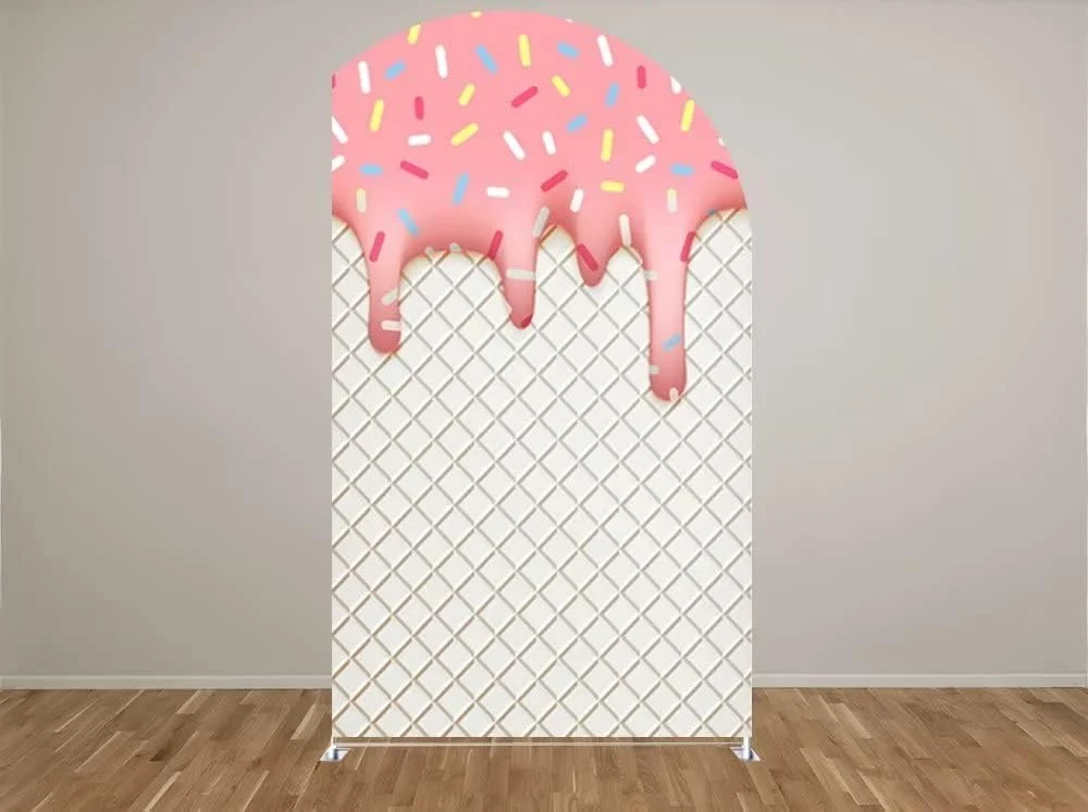 غطاء خلفية على شكل قوس حلوى حلوة لفتاة دونات تحت عنوان زينة حفلات أعياد الميلاد خلفيات كيارا أغطية حائط مقوسة دعائم