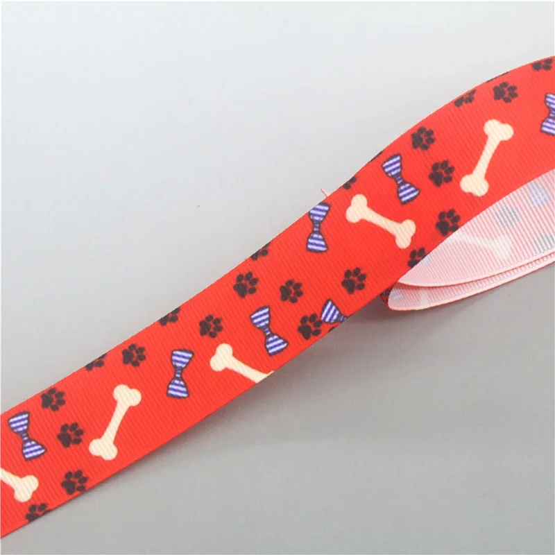 DHK 50yards Dog Bone Poodle Scotland Printed Grosgrain Ribbon Accessories Material Headwear Decoration DIY Sewing Craft S1720