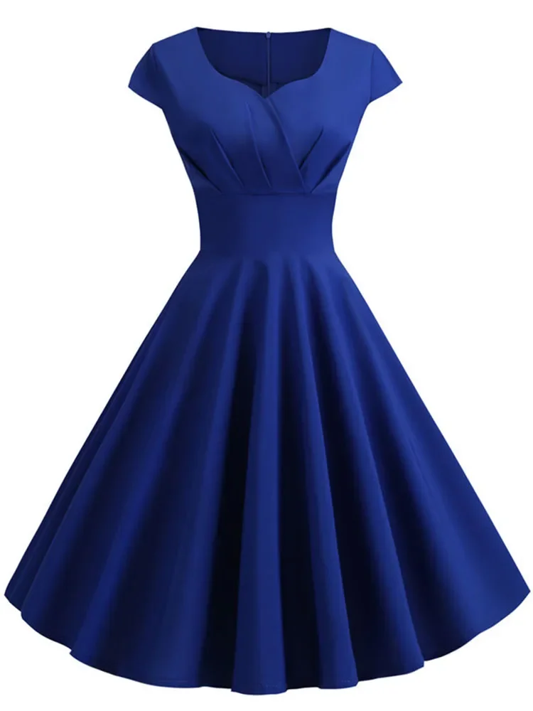 

Summer Dress Women V Neck Vintage Robe Elegant Retro pin up Party Office Midi Dresses