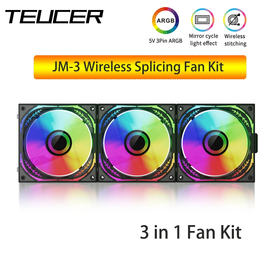 1/3PCS TEUCER JM-3 PC Case Fan PC Cooling Fan 120mm ARGB Mirror Cycle Light Effect 360mm Water Cooling Radiator Case Fans