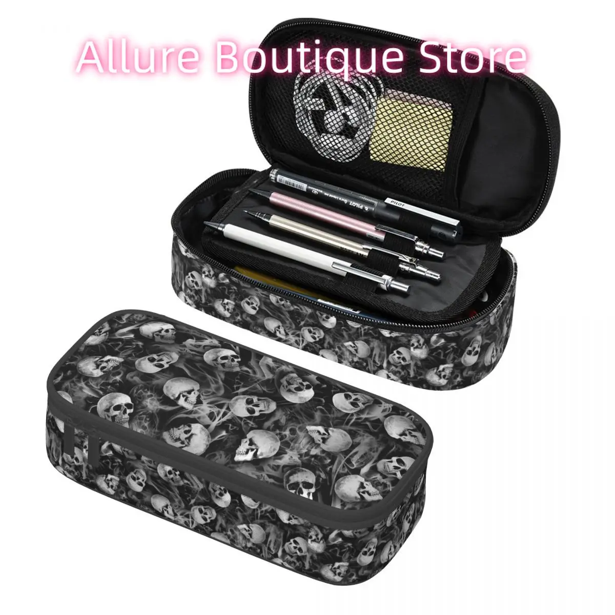 

Custom Korean Horror Gothic Skeleton Death Skull Pencil Cases for Boys Gilrs Large Capacity Pen Bag Box School Accessories