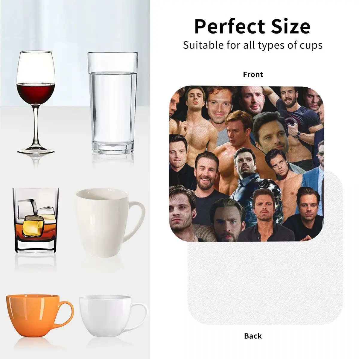 سيباستيان ستان وكريس إيفانز كولاج الوقايات المطبخ المفارش كوب عازل القهوة الحصير ديكور المنزل أدوات المائدة منصات مجموعة من 4 #5