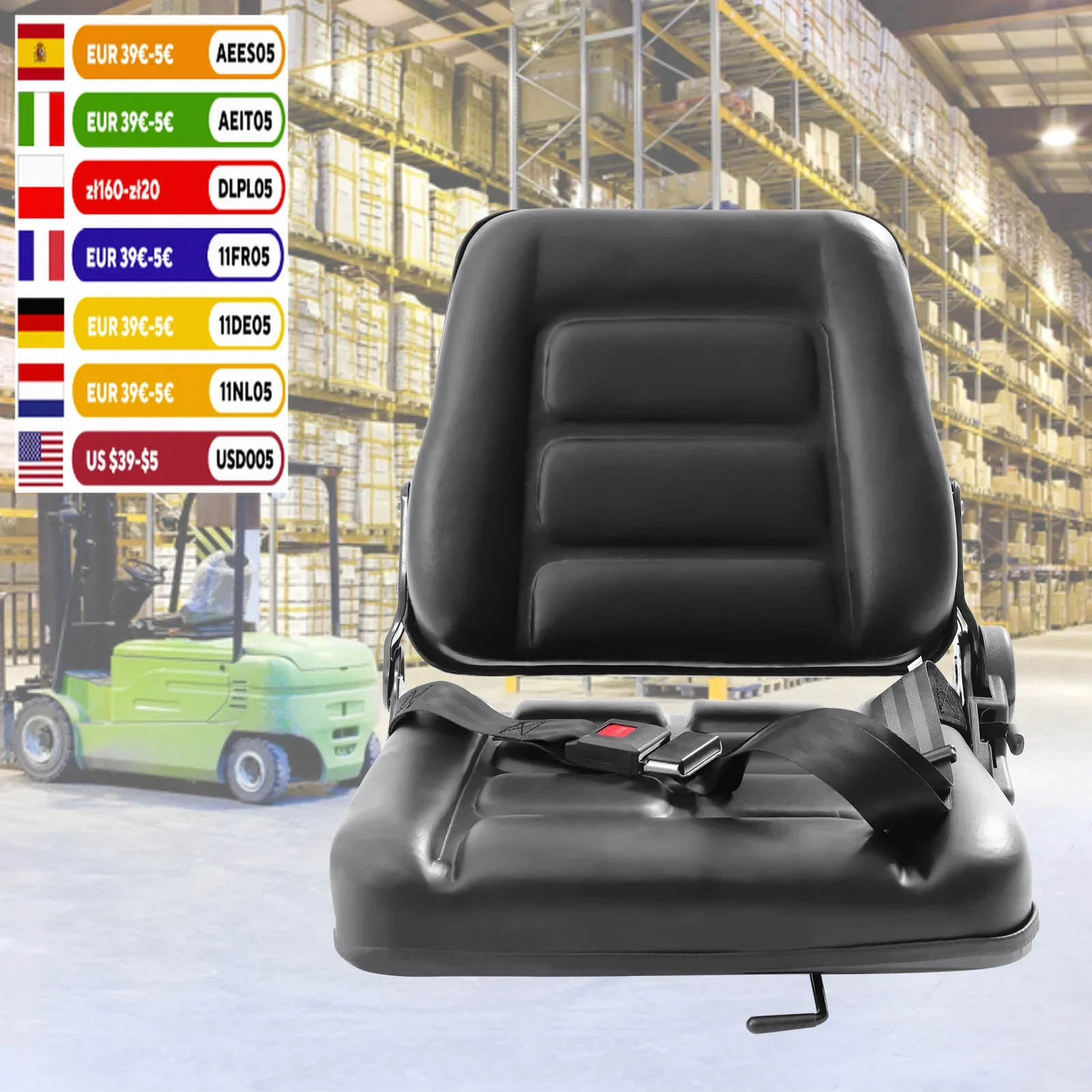 Universal Adjustable Forklift Seat with Safety Belt, Full Suspension Seat Replacement for Heavy Mechanical Seat