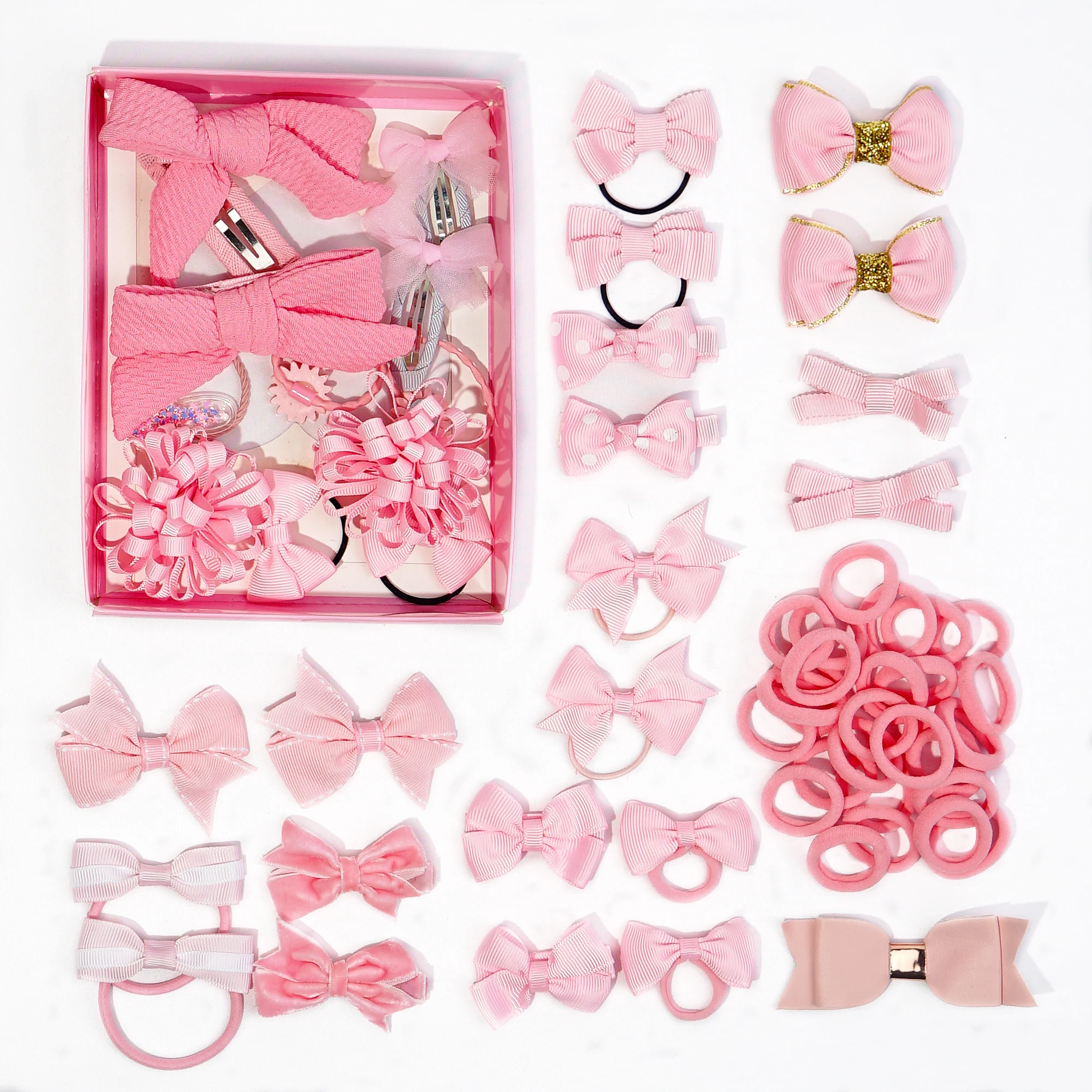 50Pcs Baby Girls Hair Accessories Set Hair clips Hair Tie Set Elastic Hairbands Flower Hair Clip Ponytail Holders for Kids