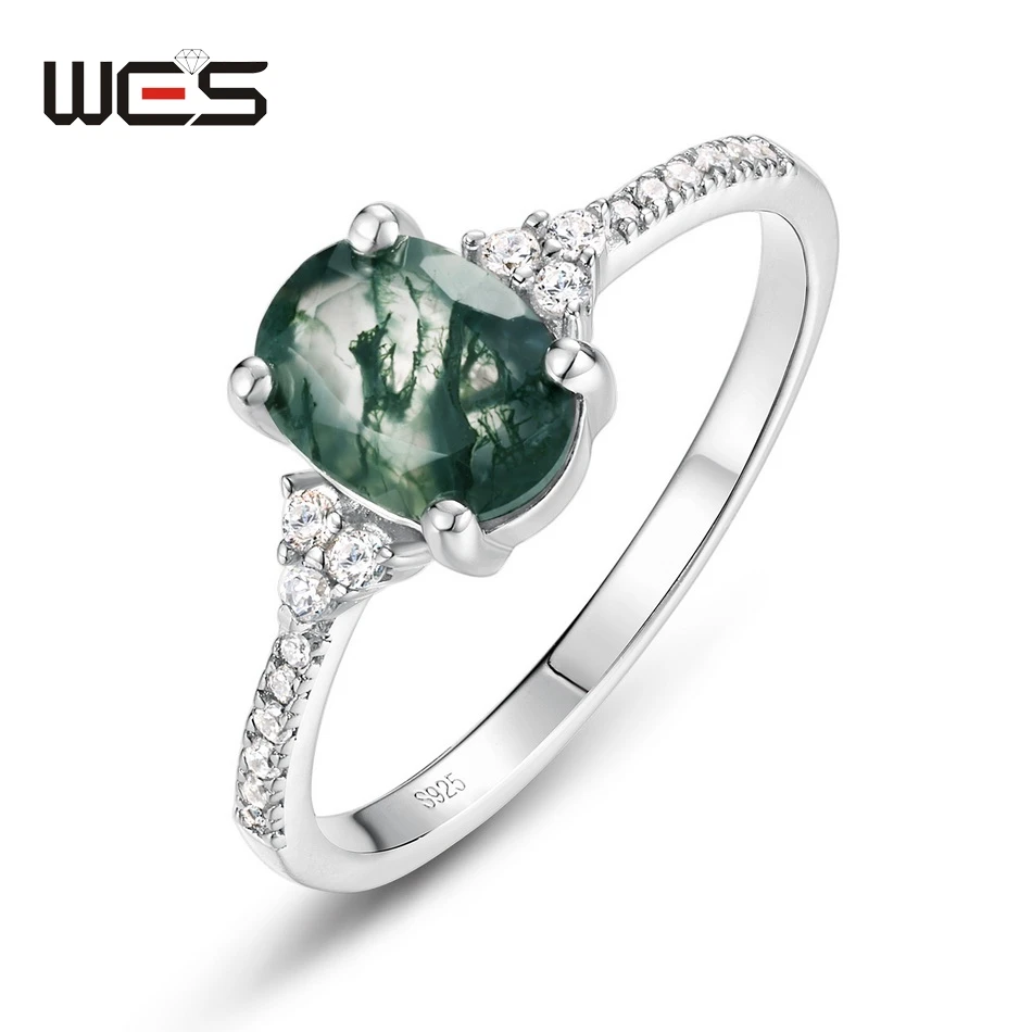 

WES Classic Waterdrop Natural Unique Moss Agate Ring for Women 925 Sterling Silver Ring Engagement Gift Wholesale Jewelry