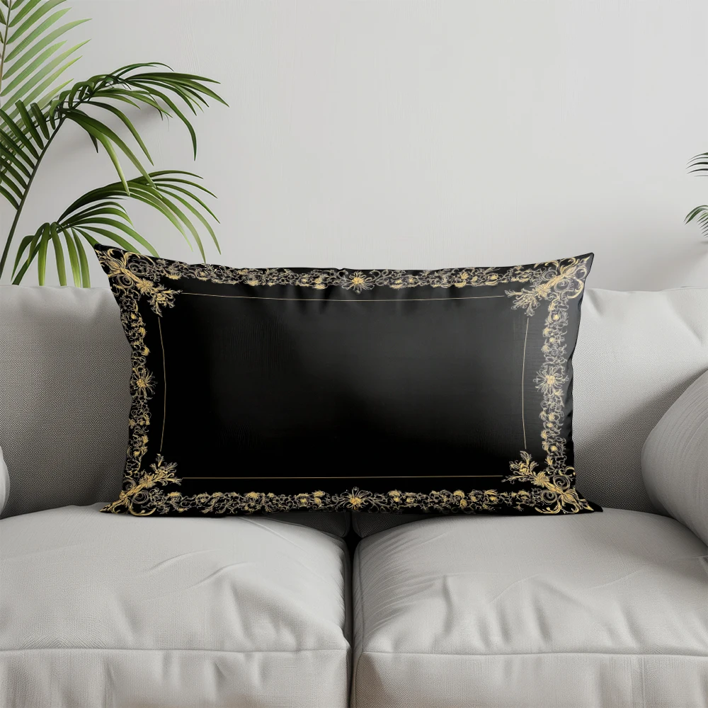 Home Decor Purple Floral & Gold Pattern Pillow Suitable For Sofa Bedroom Car Pillow Cover Cushion Rectangular Back Cushion