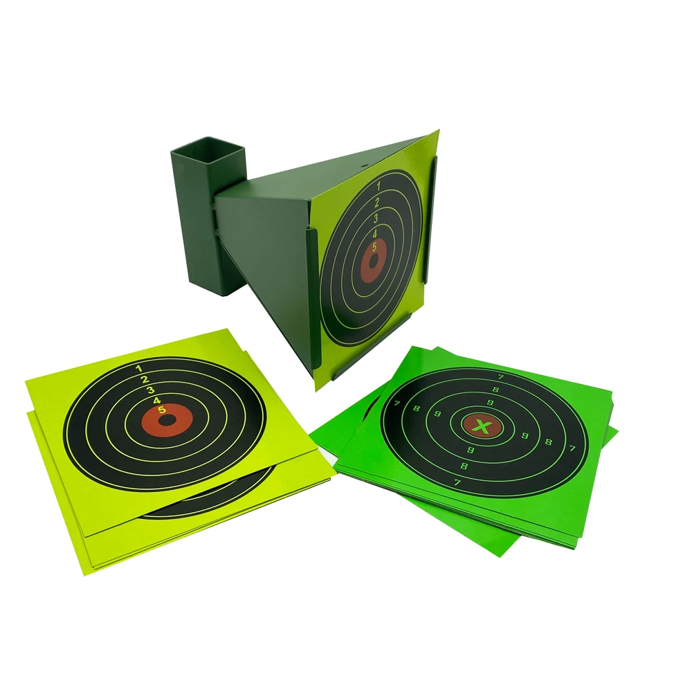 Green Metal Pellet Trap Funnel-shape with 20 Counts Paper Targets Small 5.50 inch 14 cm