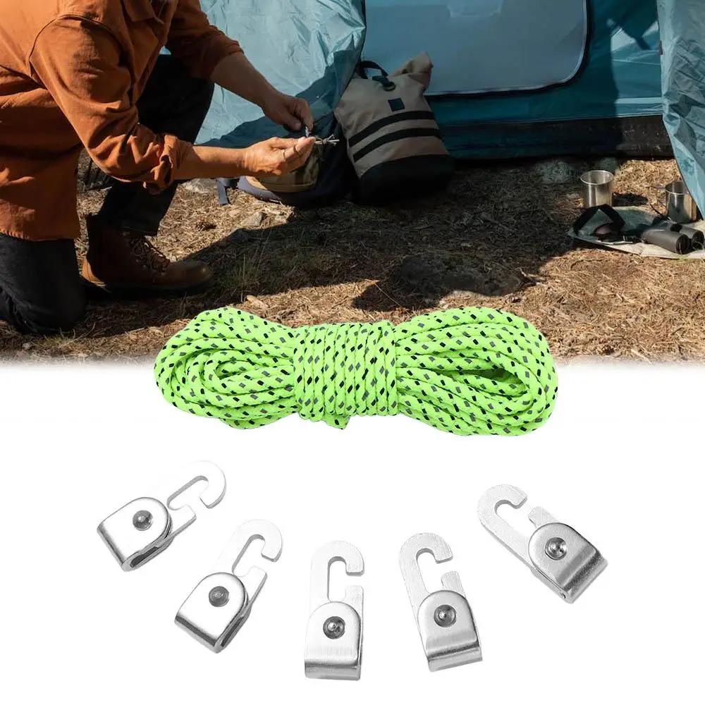 Secure Hook Free From Knots Knot Easy With 5M Rope Self-Locking Hooks Camping Tent Hook Automatic Lock Hook Tighten Rope Kit