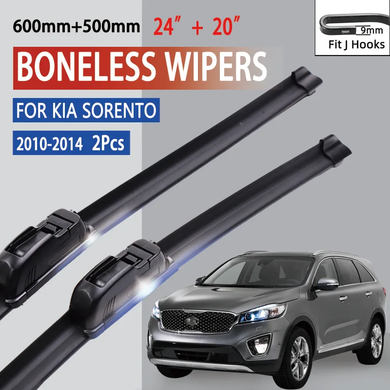 

For Kia Sorento MK2 2010-2014 Car Front Wiper U-type Soft Rubber Boneless Wiper HD Quiet Durable Automotive Wiper 24"+20"