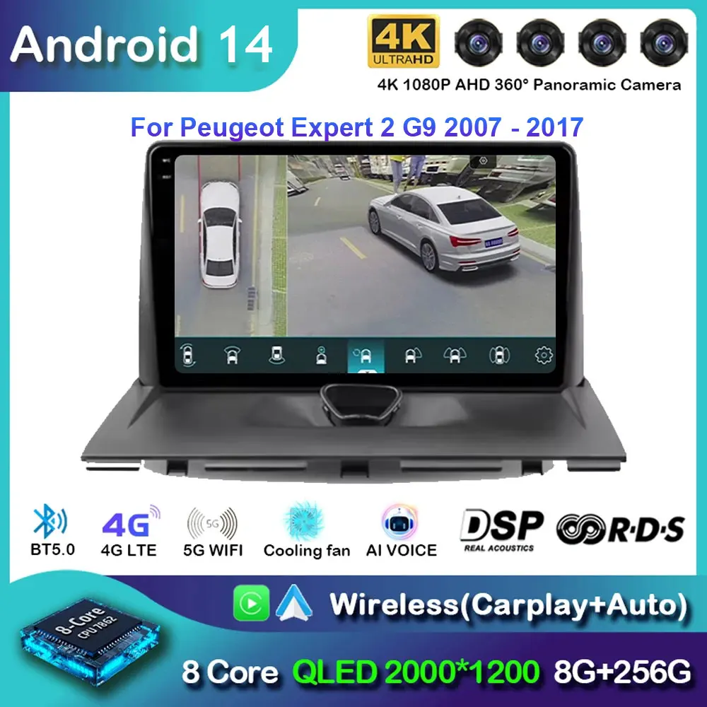 Android 14 Car Radio Carplay For Peugeot Expert 2 G9 2007 - 2017 Navigation Android Auto 5G Wifi Stereo Video Multimedia Player