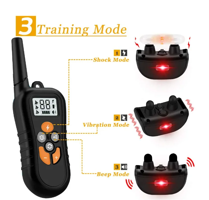 Dog Training Collar for 2 Dogs Waterproof Rechargeable Shock sound Vibration Anti-Bark 800m Remote Control for multiple Size dog