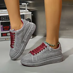 Luxury Rhinestone Platform Sneakers Shoes Women Designer Comfy Thick Bottom Casual Shoes New Fashion Flat Glitter Women's Shoes