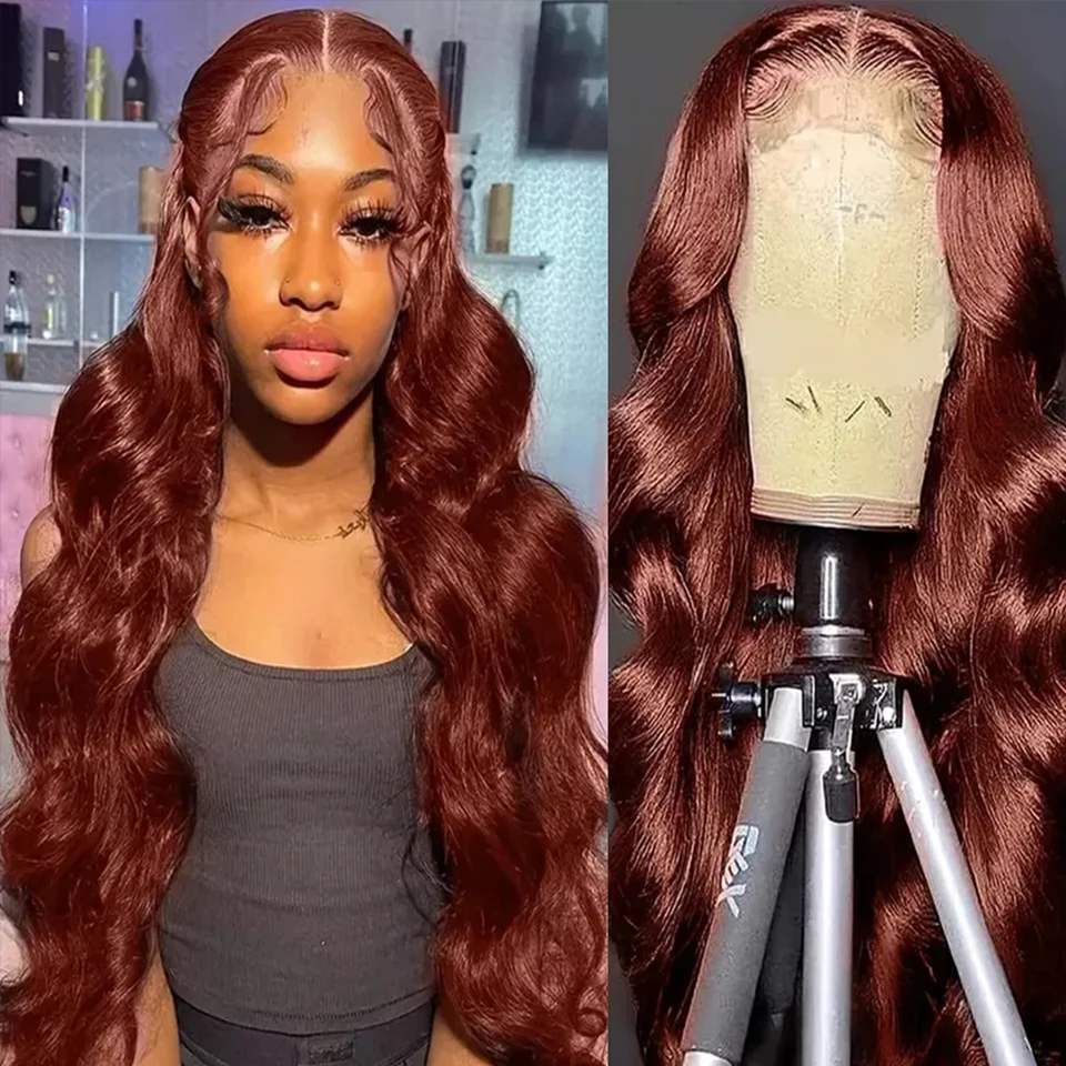 

Reddish Brown Hd Lace Wig 13x6 Human Hair Brazilian Pre Plucked 13x4 Lace Front Wigs Dark Red Brown Body Wave 4x4 Closure Wig