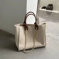 Simple Canvas Women's Bag Trend Fashion Women's Bag Handheld One Shoulder 2023 Summer Chain New Women's Bag