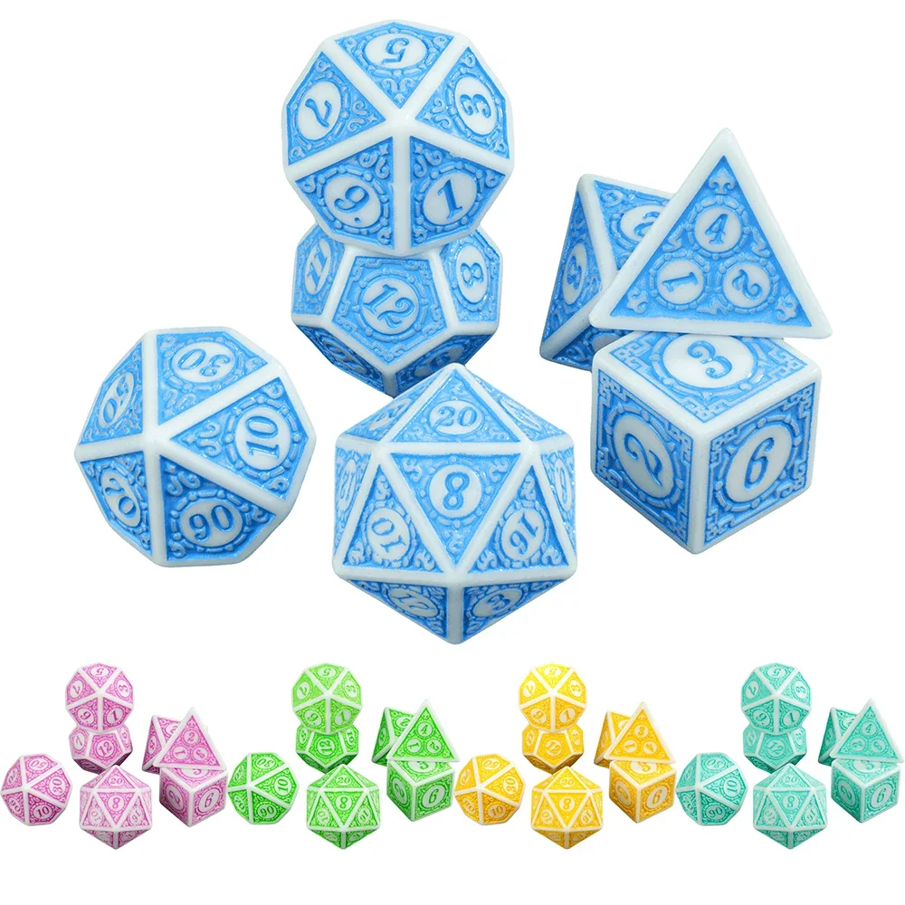 

Многогранные игральные кости DND, 7 шт., D4 D6 D8 D10 D12 D20, игральные кости для ролевых игр D & D, настольные игры