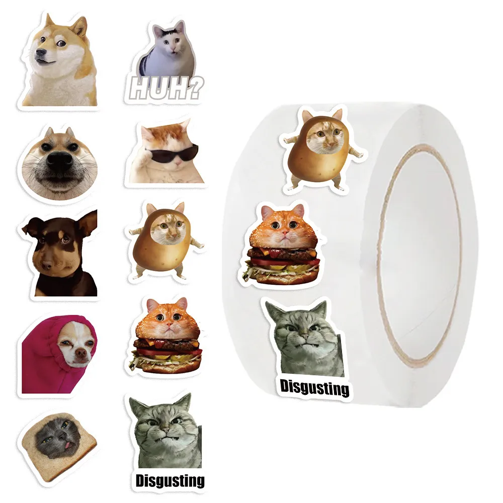 500 Stück/Rolle, heiß begehrtes Washi-Tape mit Katzen-Emoji – lustige Katzen-Dekoration für Tagebücher und Umschlagversiegelung, LanLanStickersWorld Store
