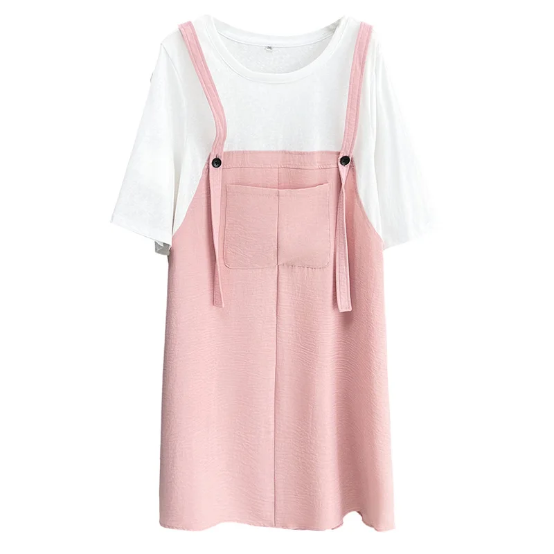 

Женские летние новые простые и повседневные платья больших размеров из двух частей с подтяжками и короткими рукавами, 120 кг, 53359