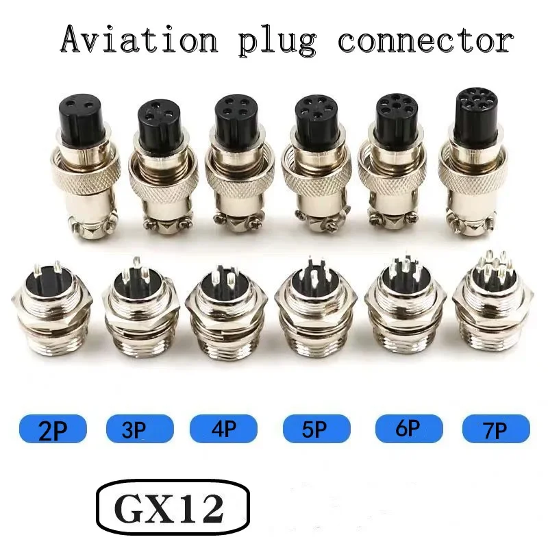 1 set of Aviation Plug Connectors GX12 M12 Panel Fixed Connectors 12mm Docking Cable Power Male and Female sockets 2/3/4/5/6/7P