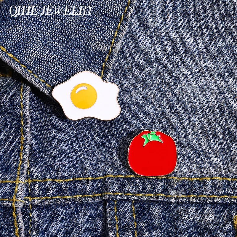 Tomato Enamel Pin Fried Eggs Metal Brooch Badge Food Vegetables Gifts Children Creative Accessories Cartoon Jewelry Backpack Hat