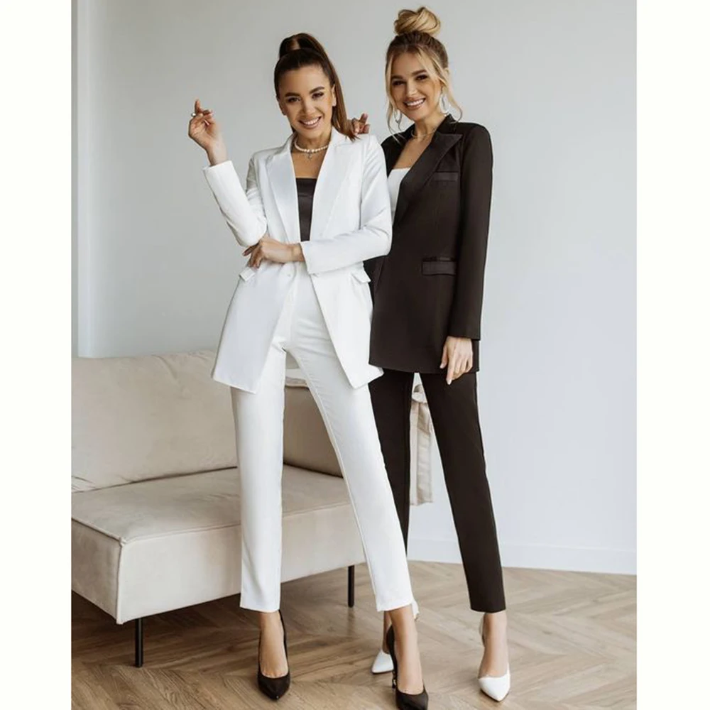 

Fashion chic White Black Women Suit Single Breasted 2 Piece Jacket Pants Slim Fit Female Clothing Office Lady Female Clothing