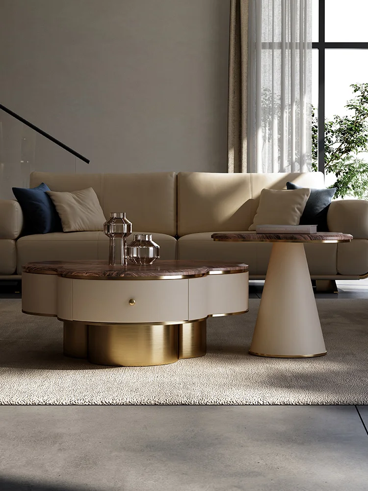 Light Luxury Walnut Table Top Coffee Table Modern Living Room High-End Italian Size round Coffee Table Combination