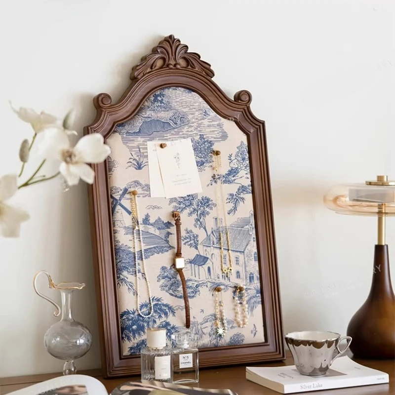 Vintage Wood Fabric-Covered Memo Bulletin Board DIY Jewelry Organizer Display for Home Office Decor Retail Store Decorative Rack