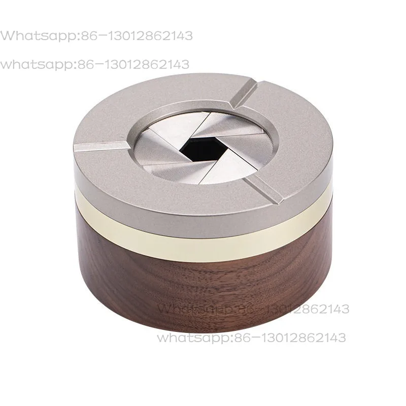 Black walnut solid wood windproof ashtray, aluminum alloy rotating cover, anti-fly ash and anti-odor high-end household KTV