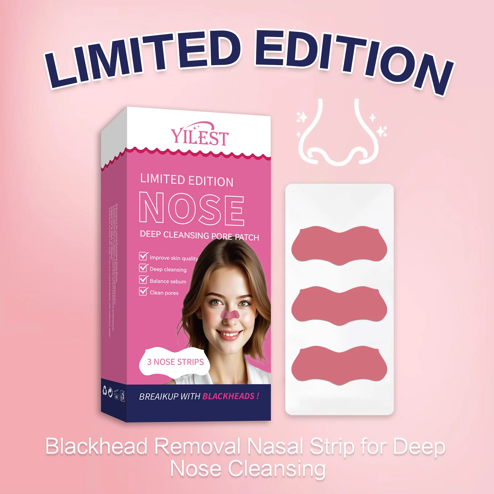 3 stks/doos Mee-eter Neusstrips Roze/Zwart Diepe Reiniging Neusvlek Facial Dot Stickers Neusmasker Shill Voor Acne & Zwart Hoofd