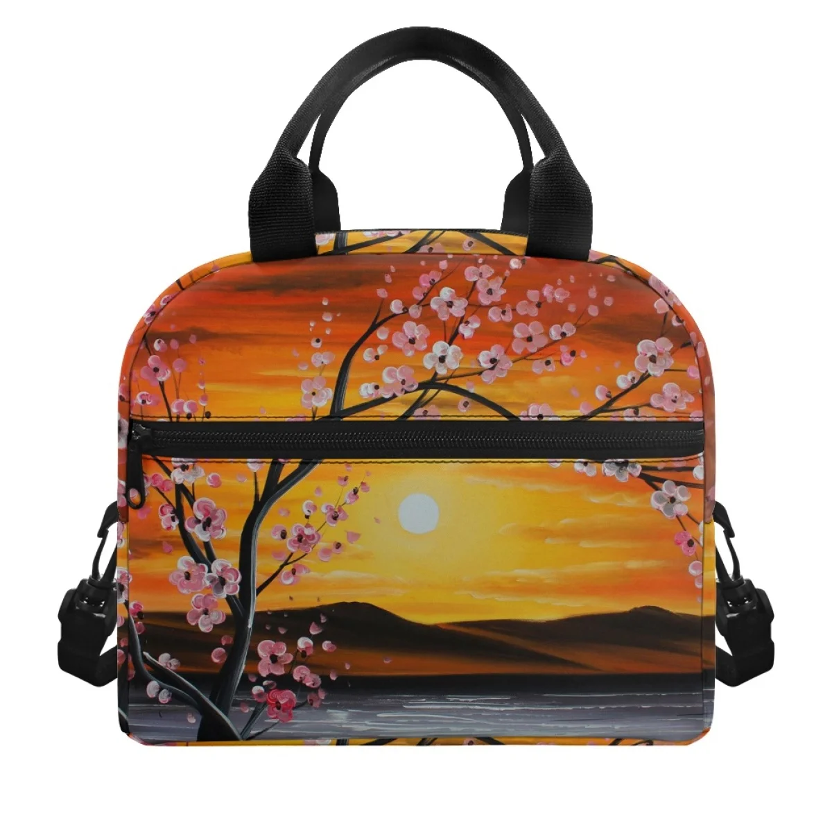 

FORUDESIGNS Sakura Sunset Oil Painting Design Thermal Lunch Box for Food Lightweight Multi Pocket Women's Nsulation Thermal Pack