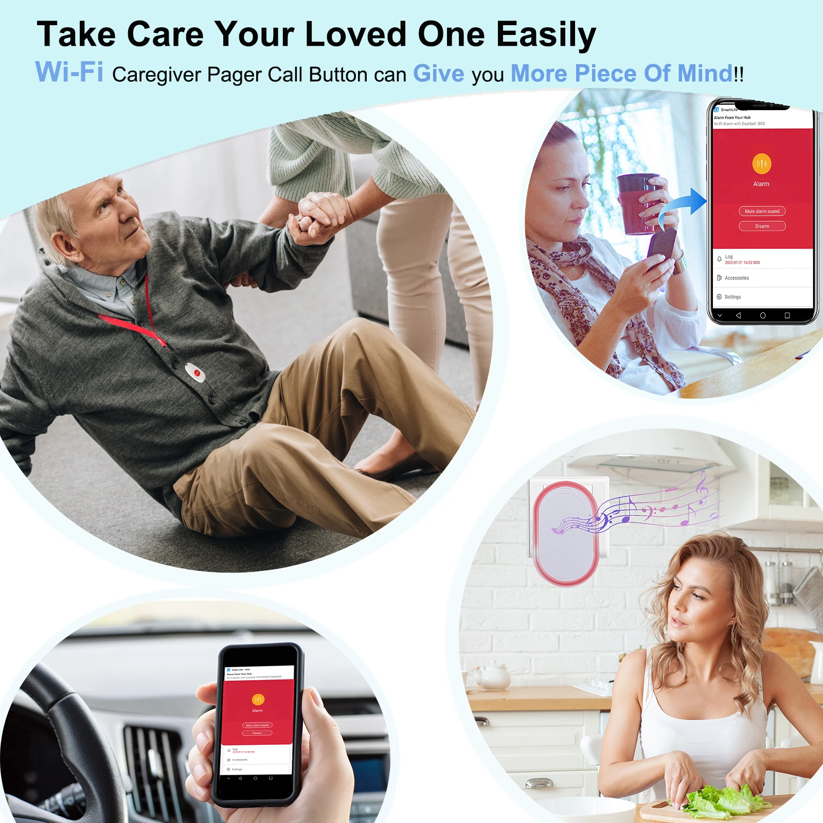 TUYA WIFI Emergency Call Button for Elderly Alarm RF 433mhz Panic SOS Wireless Call Old People Android IOS APP Smart Life