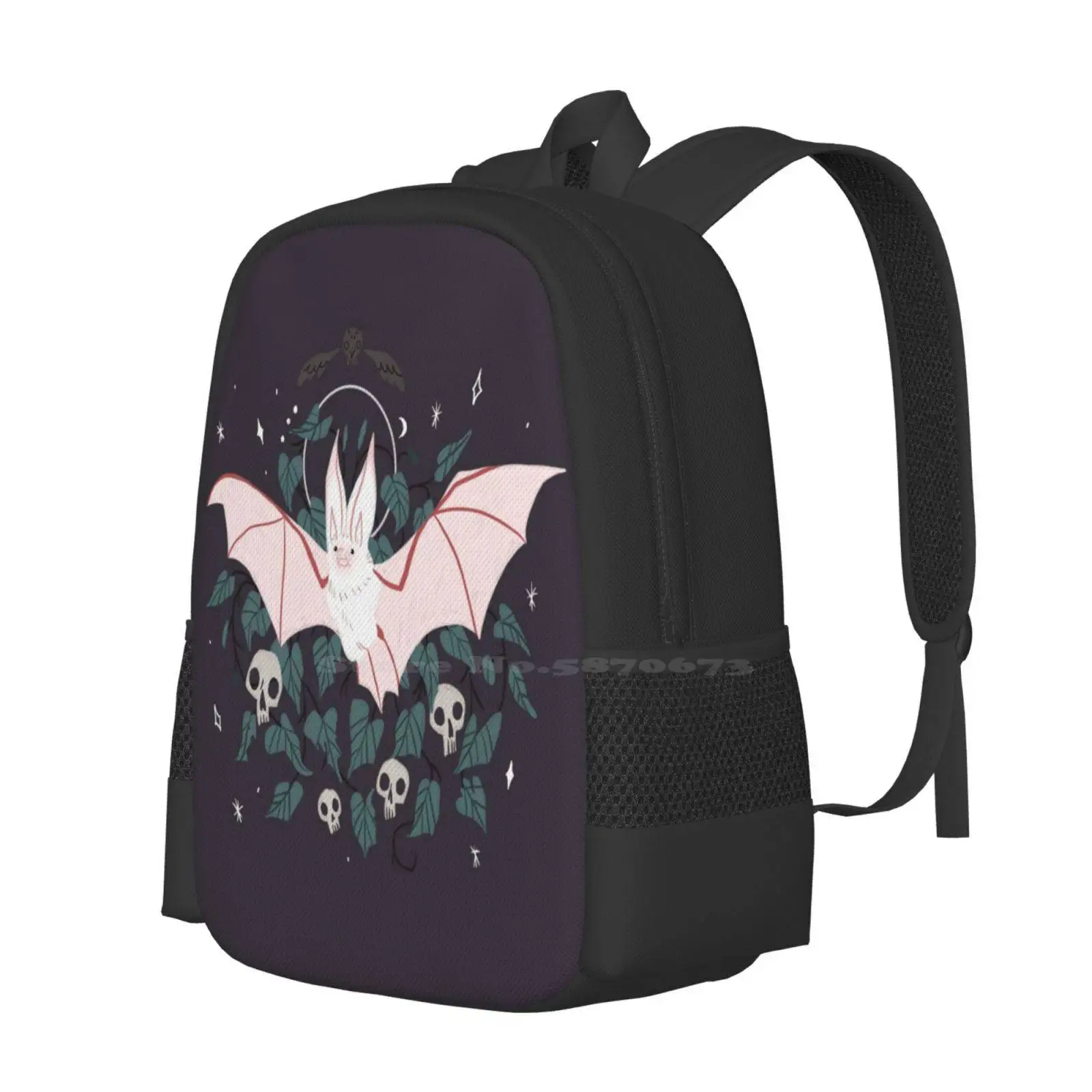 Familiar - Desert Long Eared Bat School Bags Travel Laptop Backpack Bat White Halloween Spooky Night Graveyard Familiar Witchy