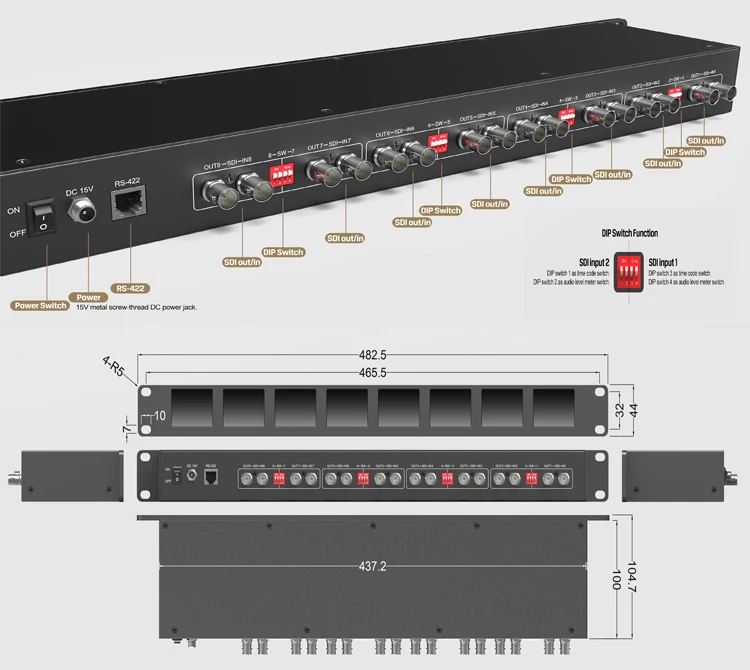 Lilliput RM-0208S Standard 19 Inch Rack Mount 2 Inch 8 Channel 3G HD SDI 1RU Rack Mount Broadcast Monitor