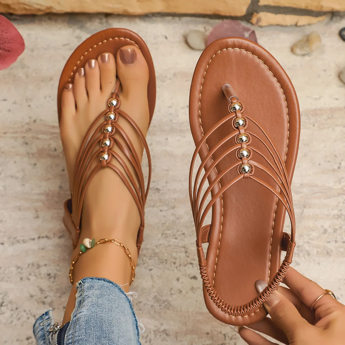 

2026 New Bohemia Women Sandals Wear-Resistant Roman Style Casual Summer Slippers Slip-On Peep-Toe Flat Sandals