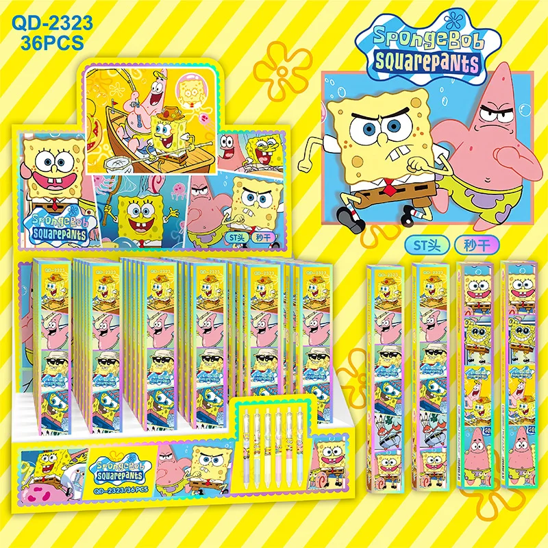 18/36pcs Blind box SpongeBob SquarePants Press Pen Kawaii Stationery Student Learn Tool 0.5 Black School Supply Gift Wholesale