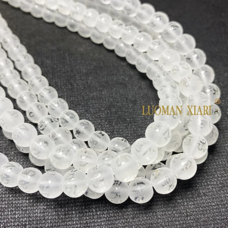 Matte Clear Glass Buddha Beads Tibetan Mantra Carving Loose Spacer Beads for Jewelry Making Diy Bracelet Earrings Accessories