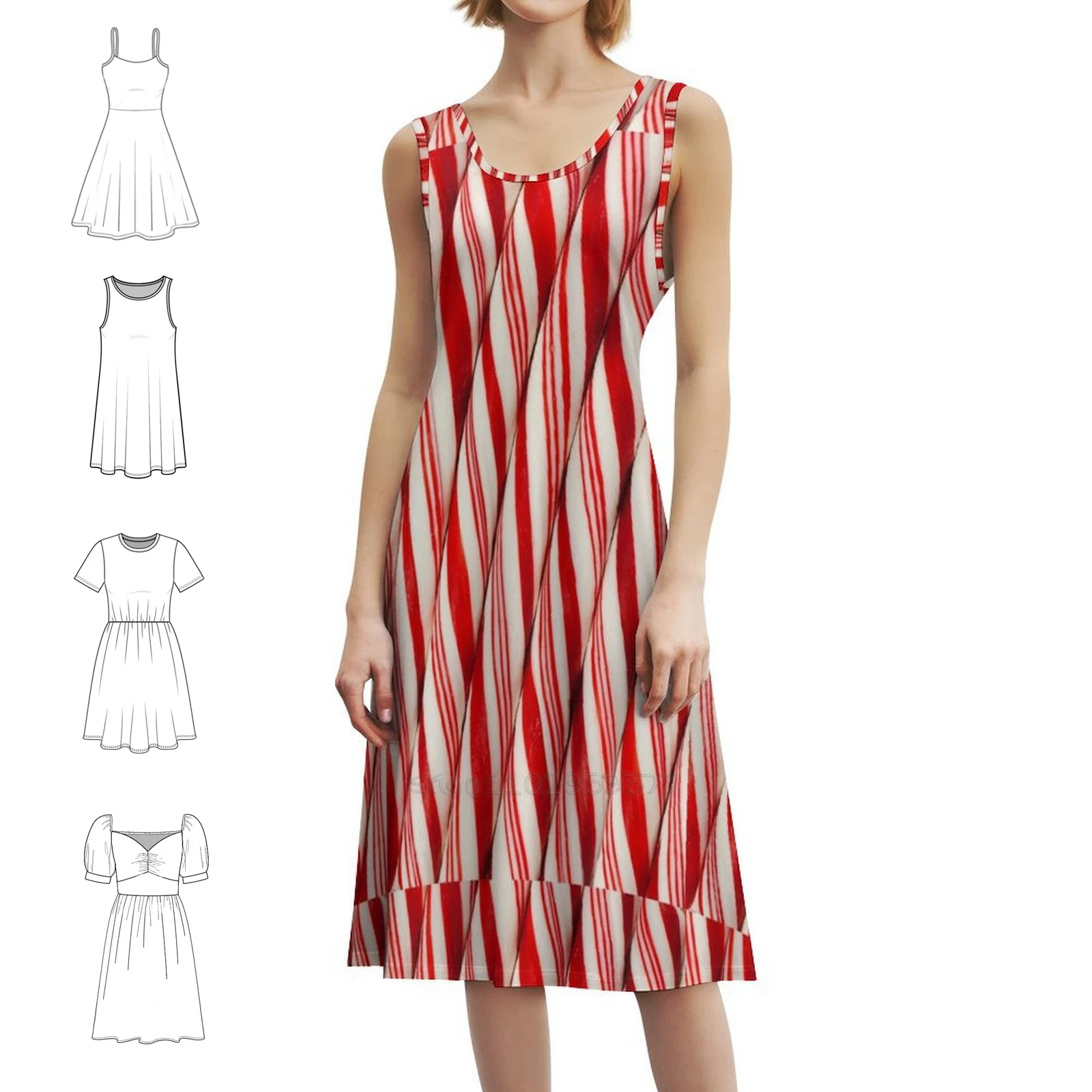

Candy Canes Korean Style Dress For Women Elegant Casual Dress For Party Or Daily Wear Red Candy Cane Peppermint Candy Cane Dress