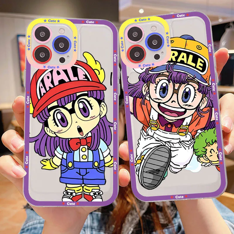 Cartoon Dr Slump Arale Phone Case For iPhone 11 12 13 14 Mini Pro Max XR X XS TPU Clear Case For 8 7 6 Plus SE 2020